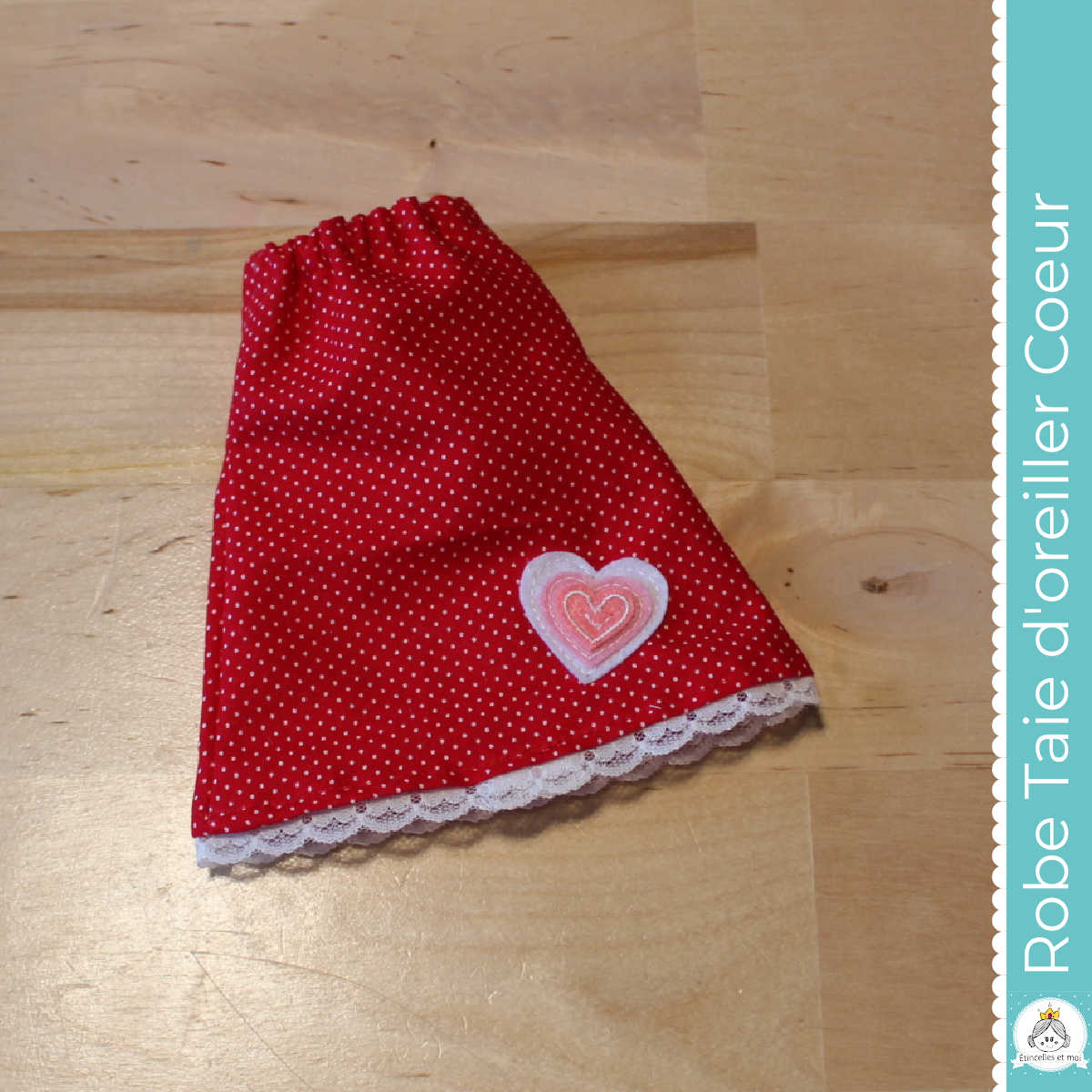 Robe pois et coeur pour poupée de chiffon