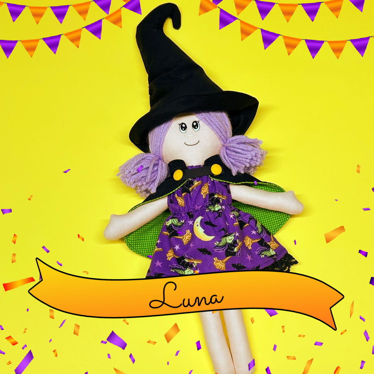 Luna la sorcière- poupée de chiffon 12po